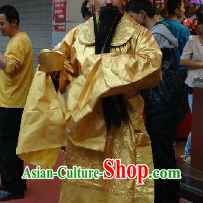 Traditional Chinese Golden Cai Shen Ye Costumes and Hat Complete Set