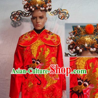 Traditional Chinese Red Cai Shen Ye Outfit and Hat Complete Set