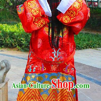 Traditional Chinese Red Cai Shen Ye Clothing and Hat Complete Set