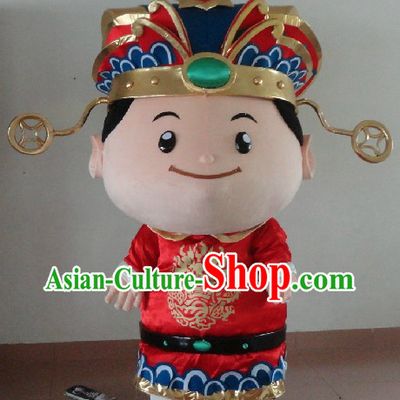 Traditional Chinese Red Cai Shen Suits and Hat Complete Set