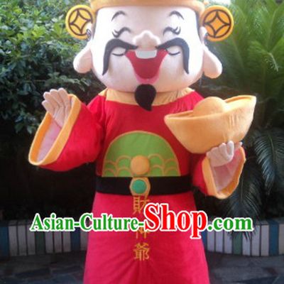 Traditional Chinese Red Cai Shen Ye Outfit and Hat Complete Set