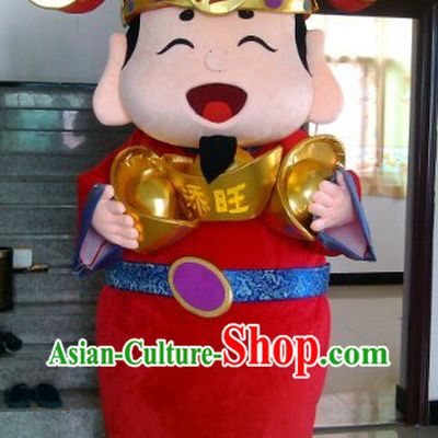 Traditional Chinese Red Cai Shen Money Denity Outfit and Hat Complete Set