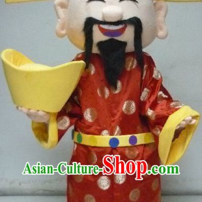 Traditional Chinese Red Cai Shen Costume and Hat Complete Set