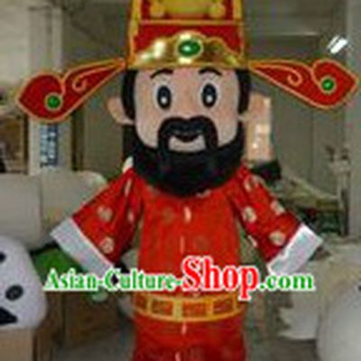 Traditional Chinese Red Cai Shen Outfits and Hat Complete Set
