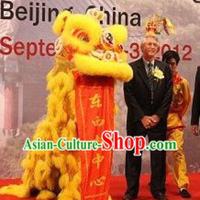 Friendly Yellow Supreme Grand Opening and Happy Celebration Lion Dance Costume Complete Set