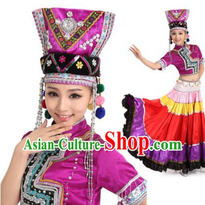 Yi Minority Dance Costumes and Butterfly Headdress for Women