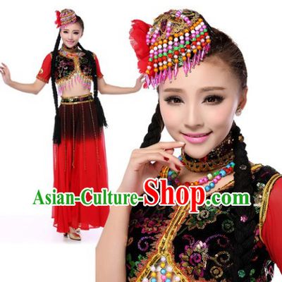 Traditional Xinjiang Dance Costumes and Headdress for Women