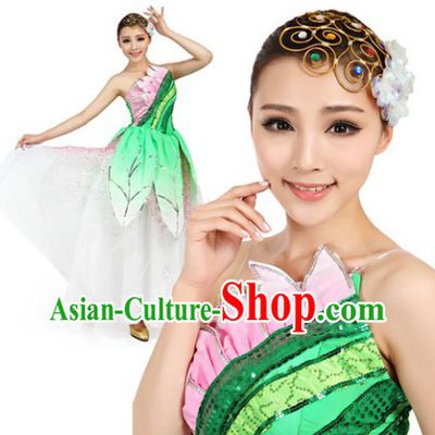 Professional Chinese Classic Green Dance Costumes and Headwear Complete Set for Women