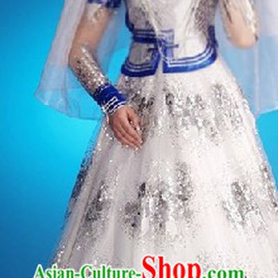 Traditional Chinese Mongolian Wedding Dress and Hat Complete Set for Women