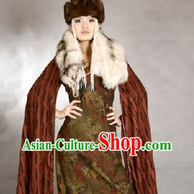 Traditional Mongolian Ceremony Dress and Hat Complete Set for Women