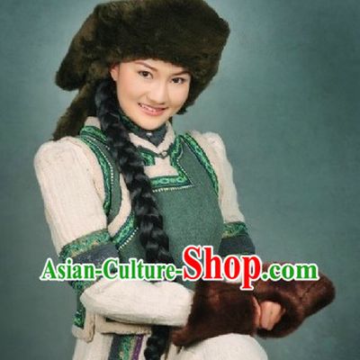 Traditional Mongolian Clothes and Hat Complete Set for Women