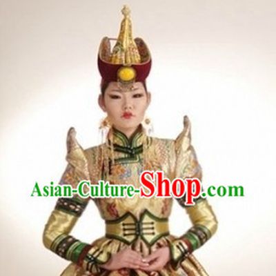 Traditional Mongolian Princess Clothes and Hat Complete Set for Women