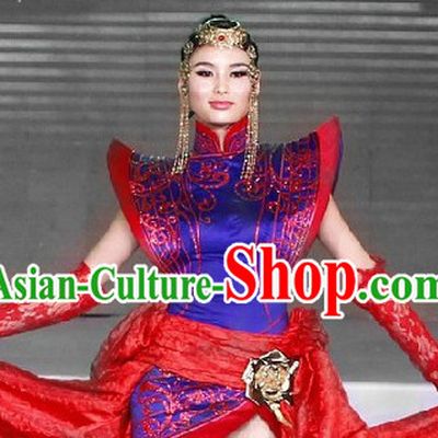 Traditional Mongolian Noblewoman Clothes and Hat Complete Set