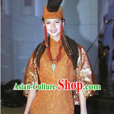 Traditional Mongolian Noblewoman Garment and Hat Complete Set