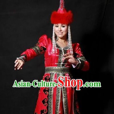 Traditional Mongolian Noblewoman Attire and Hat Complete Set