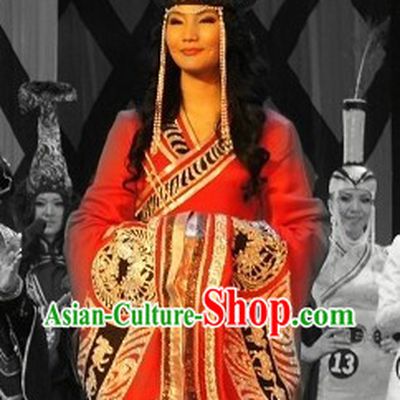 Chinese Traditional Ethnic Mongolian Suit and Hat for Women