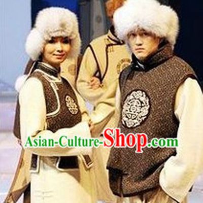 Traditional Mongolian Emperor and Queen Clothes and Hats Complete Set