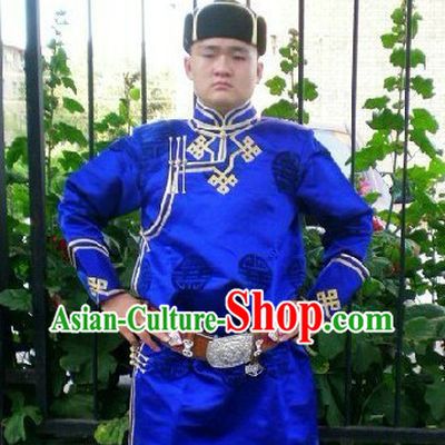 Traditional Mongolian Daily Clothes and Hat Complete Set for Men