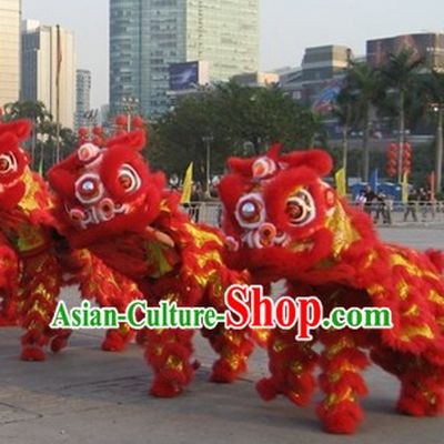 Lucky Red Happy New Year Handmade Hok San Lion Dance Costumes Complete Set