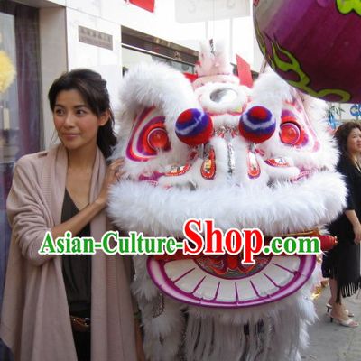 Supreme Cute Pure White HOK SAN Lion Dance Costumes Complete Set