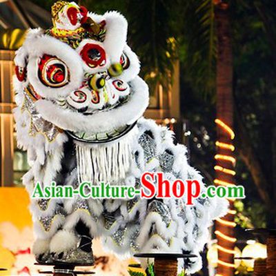 Friendly White Fur Adult Size Lion Dance Costumes Complete Set