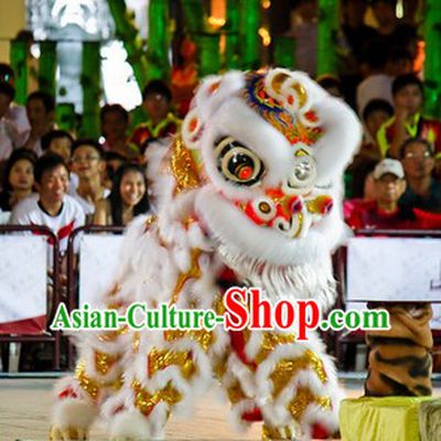 White Fur Opening and Celebration Lion Dance Costume Complete Set