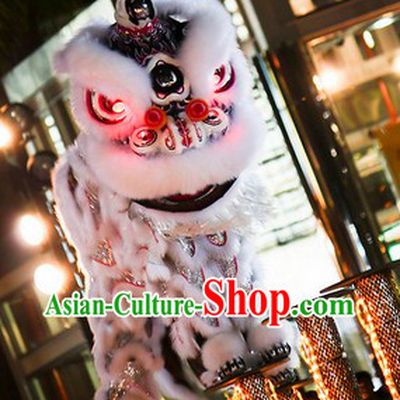 LED Eyes White Fur Opening and Celebration Lion Dance Costume Complete Set