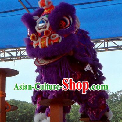 Supreme Purple Fur Competition and Celebration Lion Dance Costumes Complete Set