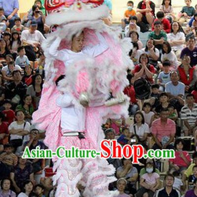 Chinese Year White Pink Southern Professional Lion Dance Costume