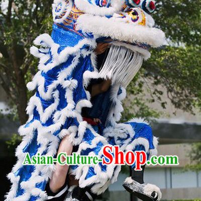 White and Blue Competition and Parade Adults Lion Dance Costume Complete Set