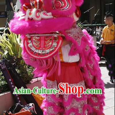 Pink Chinese Lion Dance Head and Costume Complete Set