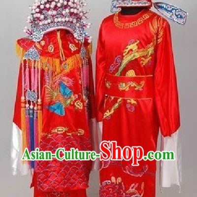 Traditional Chinese Wedding Dresses and Hats for Brides and Bridegrooms