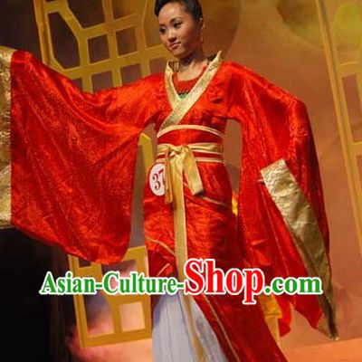 Ancient Chinese Red Hanfu Beauty Contest Costumes for Women