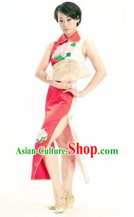 Chinese Qipao Style Fan Dancing Performance Costumes for Women