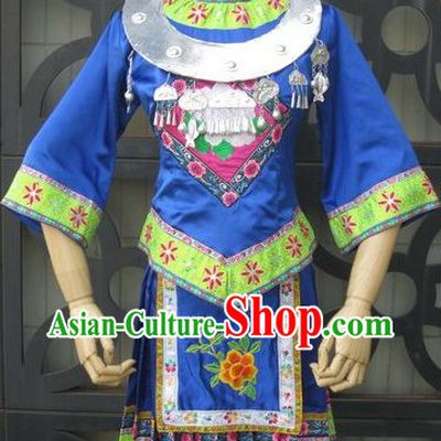 Chinese Miao Ethnic Embroidered Dance Costume and Necklace for Women