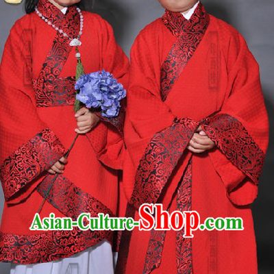 Ancient Chinese Red Hanfu Clothing Complete Set for Boy or Girl