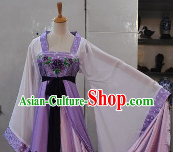 Ancient Chinese Long Trail Purple and White Costumes
