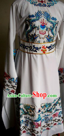 Chinese Opera White Embroidered Dragon Robe