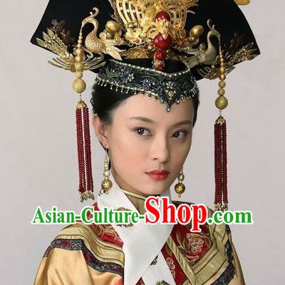 Qing Dynasty Imperial Empress Handmade Phoenix Wig and Hair Accessories