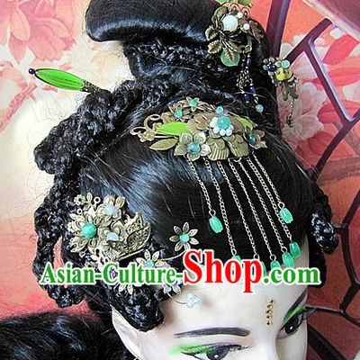 Ancient Chinese Green Metal Hair Clips Six Pieces Set