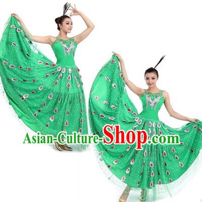 Green Peacock Dancing Costumes and Headpiece for Women