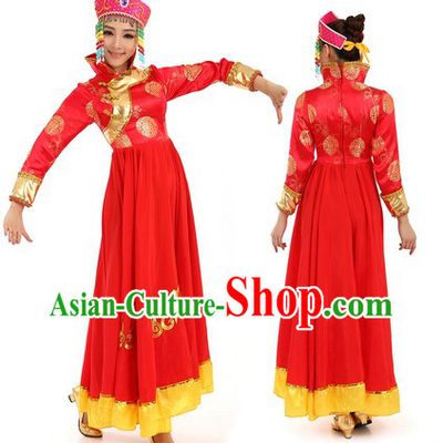 Red Mongolian Dance Costume and Hat for Women