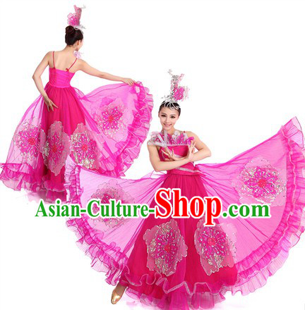 Chinese Classical Pink Dancing Costume and Hair Accessories for Women