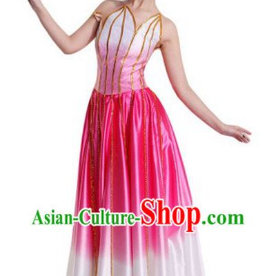 Traditional Chinese Pink Lotus Dance Costumes for Ladies
