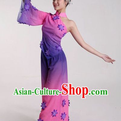 Purple Chinese Color Transition Dance Costumes and Headpiece for Ladies