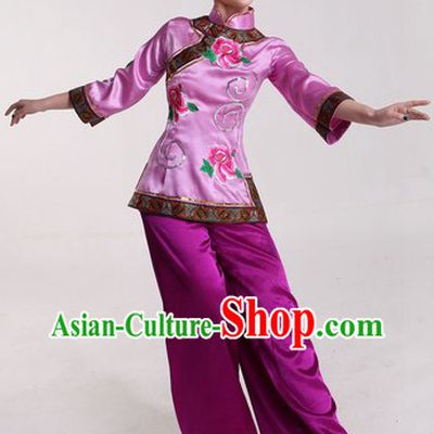 Chinese Classical Fan Dance Costumes and Headpiece for Ladies