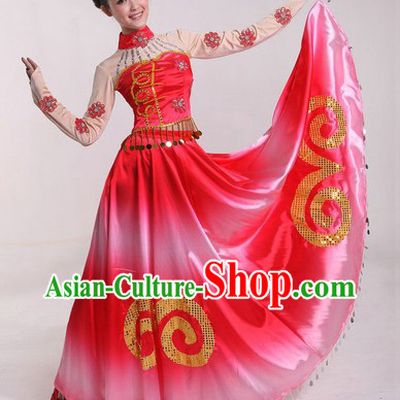 Chinese Classical Stage Performance Dance Skirt Costumes and Headpiece for Ladies