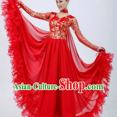 Chinese Red Modern Dance Costumes and Headpiece for Ladies