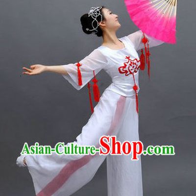Chinese White Fan Dance Costumes and Headpiece for Ladies