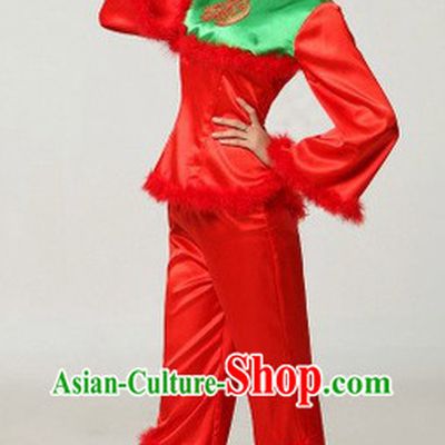 Chinese New Year Red Drummer or Fan Dance Costumes and Headpiece for Women